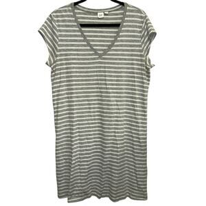GAP Gray White Striped V-Neck T-Shirt Dress Large Short Sleeve Shift Dress